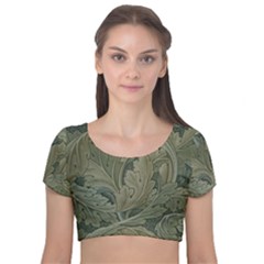 Vintage Background Green Leaves Velvet Short Sleeve Crop Top  by Nexatart