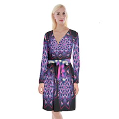 Mandala Circular Pattern Long Sleeve Velvet Front Wrap Dress
