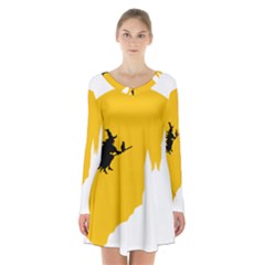 Castle Cat Evil Female Fictiona Long Sleeve Velvet V-neck Dress by Nexatart