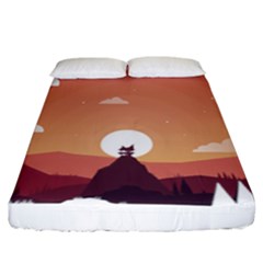 Design Art Hill Hut Landscape Fitted Sheet (california King Size)