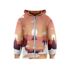 Design Art Hill Hut Landscape Kids  Zipper Hoodie