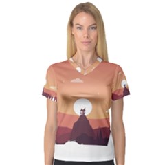 Design Art Hill Hut Landscape V-neck Sport Mesh Tee