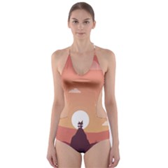 Design Art Hill Hut Landscape Cut-Out One Piece Swimsuit