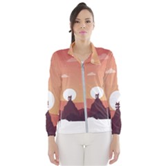 Design Art Hill Hut Landscape Wind Breaker (women) by Nexatart