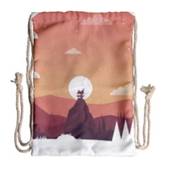 Design Art Hill Hut Landscape Drawstring Bag (Large)