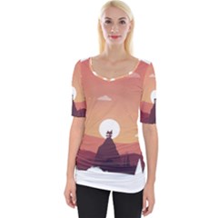 Design Art Hill Hut Landscape Wide Neckline Tee