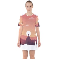 Design Art Hill Hut Landscape Sixties Short Sleeve Mini Dress