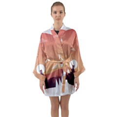 Design Art Hill Hut Landscape Long Sleeve Kimono Robe