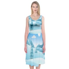 Landscape Winter Ice Cold Xmas Midi Sleeveless Dress