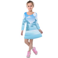 Landscape Winter Ice Cold Xmas Kids  Long Sleeve Velvet Dress