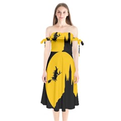 Castle Cat Evil Female Fictional Shoulder Tie Bardot Midi Dress by Nexatart