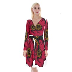 Floral Flower Petal Plant Long Sleeve Velvet Front Wrap Dress