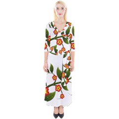 Flower Branch Nature Leaves Plant Quarter Sleeve Wrap Maxi Dress by Nexatart