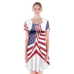 A Star With An American Flag Pattern Short Sleeve V-neck Flare Dress by Nexatart