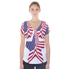 A Star With An American Flag Pattern Short Sleeve Front Detail Top by Nexatart