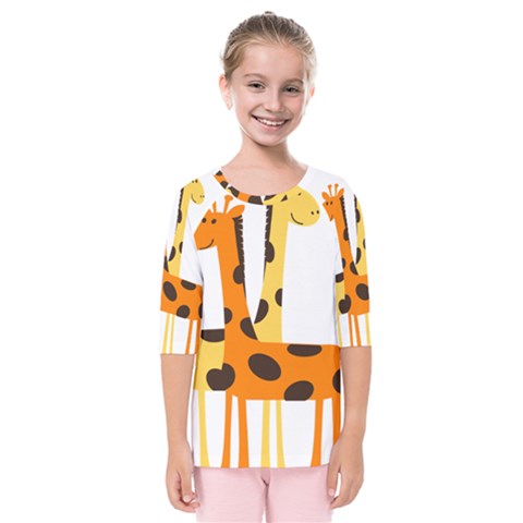 Giraffe Africa Safari Wildlife Kids  Quarter Sleeve Raglan Tee by Nexatart