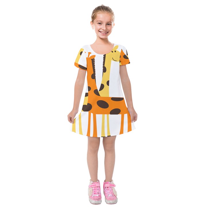 Giraffe Africa Safari Wildlife Kids  Short Sleeve Velvet Dress