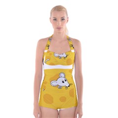 Rat Mouse Cheese Animal Mammal Boyleg Halter Swimsuit 