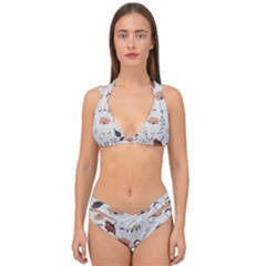 Grey Toned Pattern Double Strap Halter Bikini Set