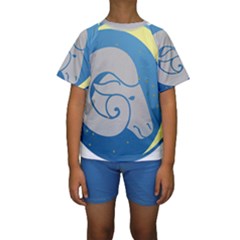 Ram Zodiac Sign Zodiac Moon Star Kids  Short Sleeve Swimwear