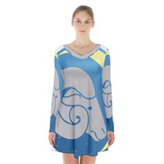 Ram Zodiac Sign Zodiac Moon Star Long Sleeve Velvet V-neck Dress