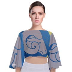 Ram Zodiac Sign Zodiac Moon Star Tie Back Butterfly Sleeve Chiffon Top