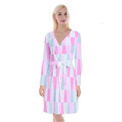 Geometric Pattern Design Pastels Long Sleeve Velvet Front Wrap Dress