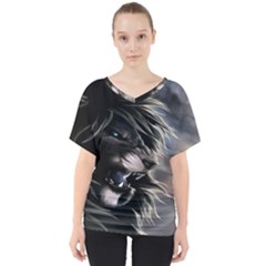 Angry Lion Digital Art Hd V-neck Dolman Drape Top