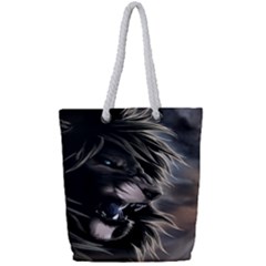 Angry Lion Digital Art Hd Full Print Rope Handle Tote (small)