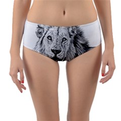 Lion Wildlife Art And Illustration Pencil Reversible Mid-waist Bikini Bottoms