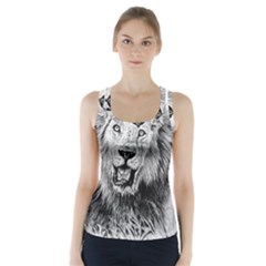 Lion Wildlife Art And Illustration Pencil Racer Back Sports Top by Nexatart