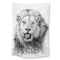 Lion Wildlife Art And Illustration Pencil Large Tapestry