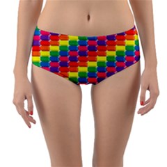 Rainbow 3d Cubes Red Orange Reversible Mid-waist Bikini Bottoms