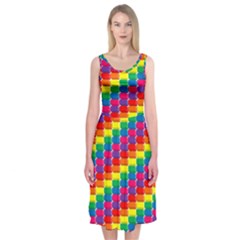 Rainbow 3d Cubes Red Orange Midi Sleeveless Dress by Nexatart