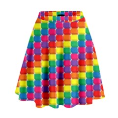 Rainbow 3d Cubes Red Orange High Waist Skirt