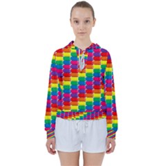 Rainbow 3d Cubes Red Orange Women s Tie Up Sweat