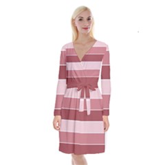 Striped Shapes Wide Stripes Horizontal Geometric Long Sleeve Velvet Front Wrap Dress