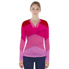 Geometric Shapes Magenta Pink Rose V-neck Long Sleeve Top by Nexatart