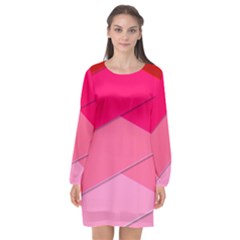 Geometric Shapes Magenta Pink Rose Long Sleeve Chiffon Shift Dress 