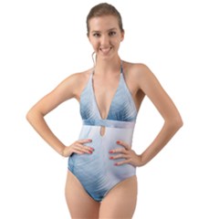 Feather Ease Slightly Blue Airy Halter Cut-out One Piece Swimsuit by Nexatart