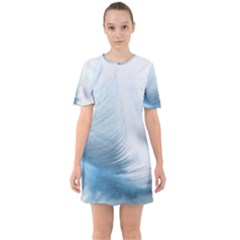 Feather Ease Slightly Blue Airy Sixties Short Sleeve Mini Dress by Nexatart