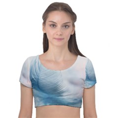 Feather Ease Slightly Blue Airy Velvet Short Sleeve Crop Top  by Nexatart