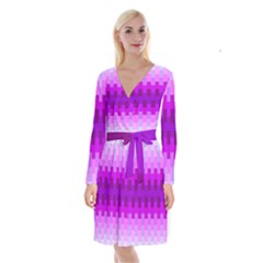 Geometric Cubes Pink Purple Blue Long Sleeve Velvet Front Wrap Dress