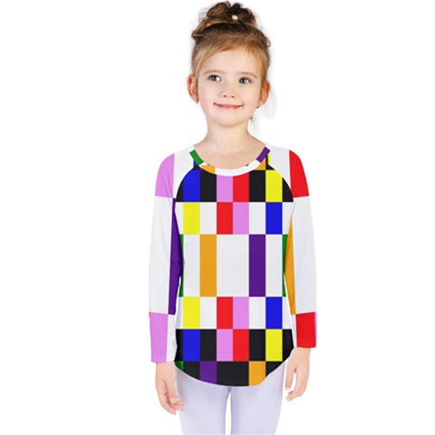 Rainbow Color Blocks Red Orange Kids  Long Sleeve Tee by Nexatart