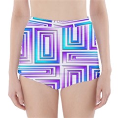 Geometric 3d Metallic Aqua Purple High-waisted Bikini Bottoms by Nexatart