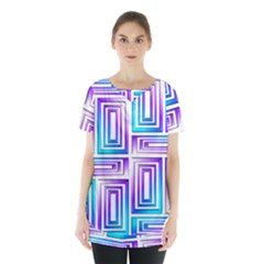 Geometric 3d Metallic Aqua Purple Skirt Hem Sports Top