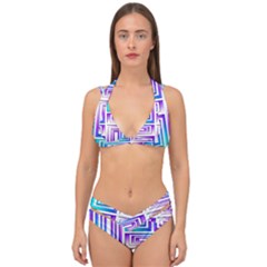 Geometric 3d Metallic Aqua Purple Double Strap Halter Bikini Set by Nexatart