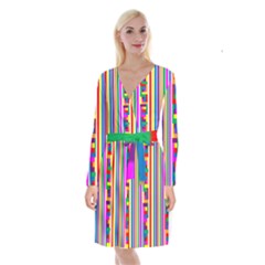 Rainbow Geometric Design Spectrum Long Sleeve Velvet Front Wrap Dress