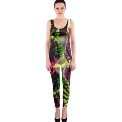 Plant Purple Green Leaves Garden One Piece Catsuit by Nexatart