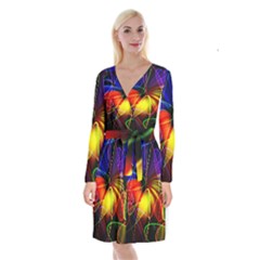 Fractal Pattern Abstract Chaos Long Sleeve Velvet Front Wrap Dress